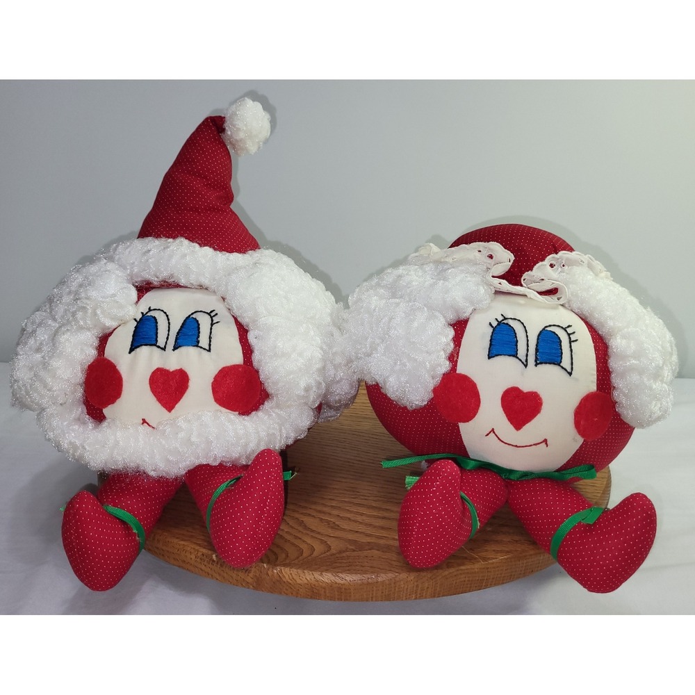 Handmade Vintage Christmas Santa Claus Plush Set Red Polka Dot Holiday Decor